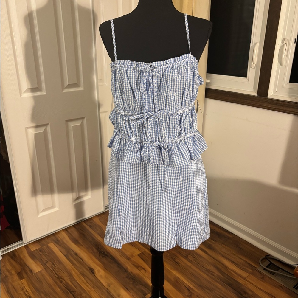 Blue and White Gingham top and mini skirt set